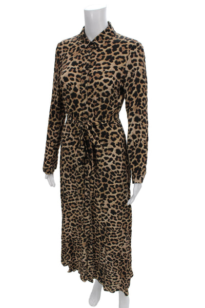 Zara Woman Women Maxi Dress Beige Animal Print Long Sleeve Button Size XS