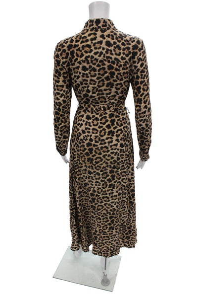 Zara Woman Women Maxi Dress Beige Animal Print Long Sleeve Button Size XS