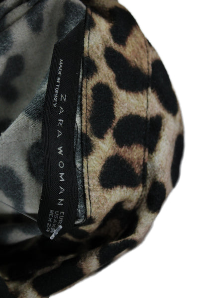 Zara Woman Women Maxi Dress Beige Animal Print Long Sleeve Button Size XS