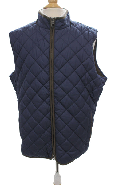Peter Millar Mens Quilted Blue Argyle Diamond Polyester Zip Vest Size XL