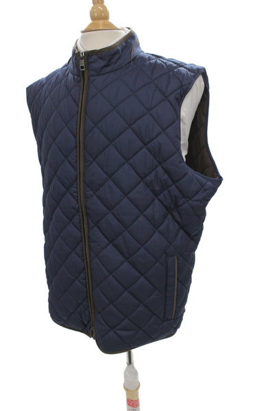 Peter Millar Mens Quilted Blue Argyle Diamond Polyester Zip Vest Size XL