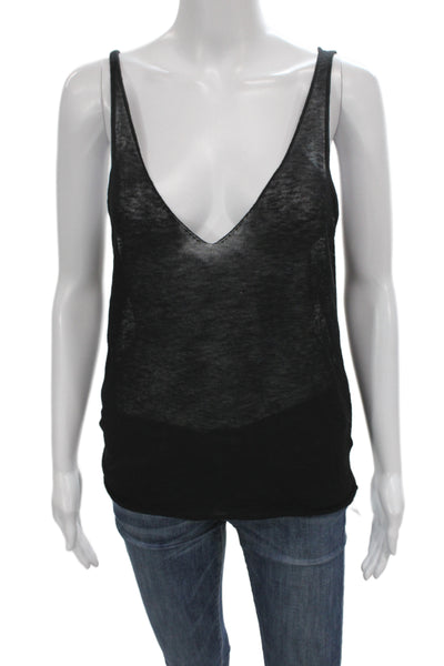 SPRWMN Womens Basic V-Neck Sleeveless Wool Tank Black Size S