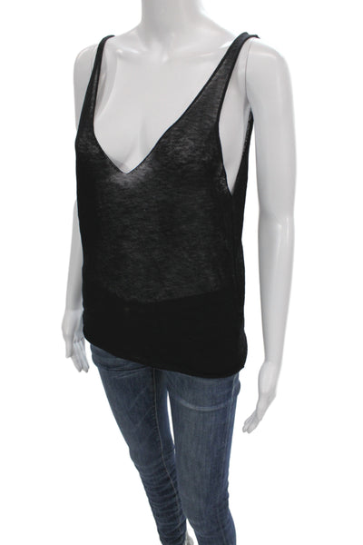 SPRWMN Womens Basic V-Neck Sleeveless Wool Tank Black Size S