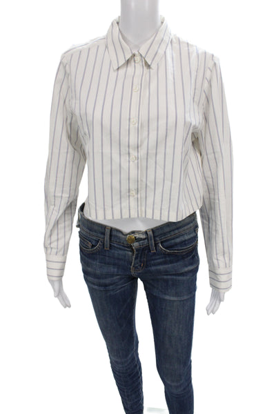 Moussy Womens Cropped Collared Striped Cotton Button-Up Long Sleeve Top Size S