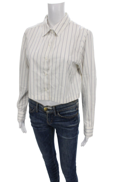 Moussy Womens Cropped Collared Striped Cotton Button-Up Long Sleeve Top Size S