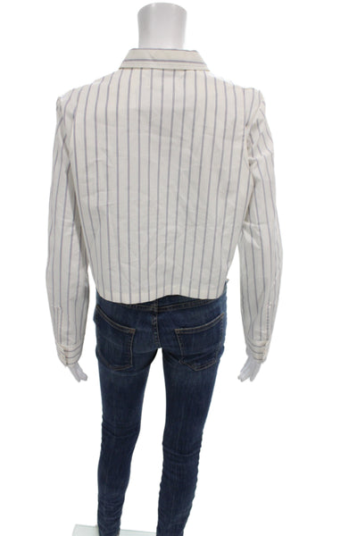 Moussy Womens Cropped Collared Striped Cotton Button-Up Long Sleeve Top Size S