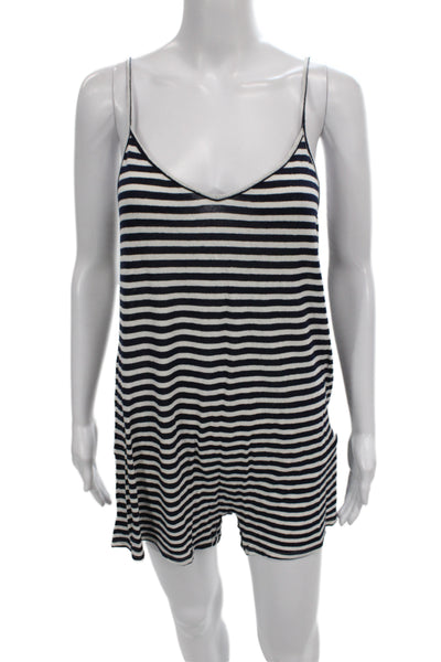 Lacausa Women Striped Black V Neck Sleeveless Romper Nautical Size S