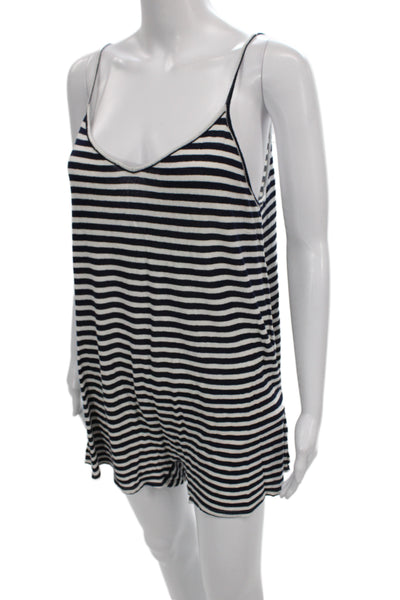 Lacausa Women Striped Black V Neck Sleeveless Romper Nautical Size S
