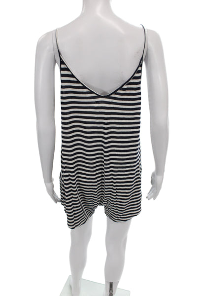 Lacausa Women Striped Black V Neck Sleeveless Romper Nautical Size S