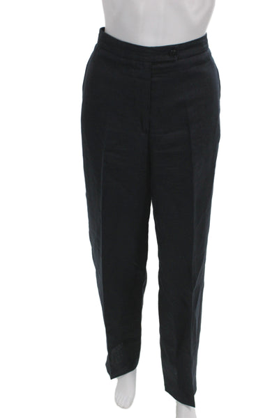 Bel Barcelona Women Black Linen Dress Pants Button Closure Size 44