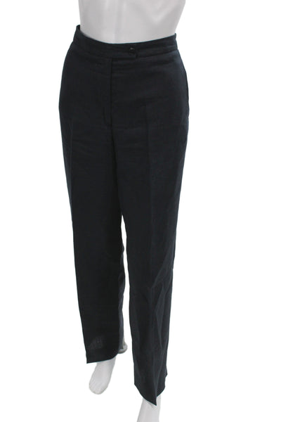 Bel Barcelona Women Black Linen Dress Pants Button Closure Size 44
