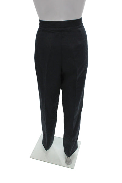 Bel Barcelona Women Black Linen Dress Pants Button Closure Size 44