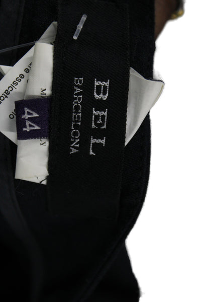 Bel Barcelona Women Black Linen Dress Pants Button Closure Size 44