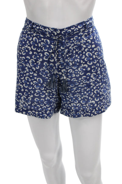 Samson Women Paperbag Animal Print Blue Cotton Drawstring Shorts Size M