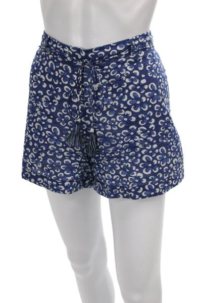 Samson Women Paperbag Animal Print Blue Cotton Drawstring Shorts Size M