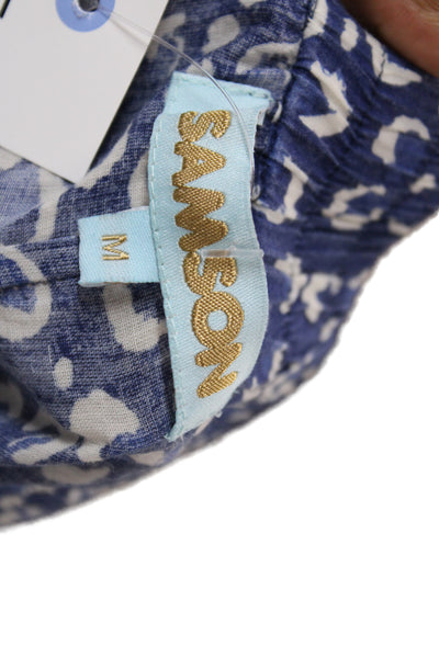 Samson Women Paperbag Animal Print Blue Cotton Drawstring Shorts Size M