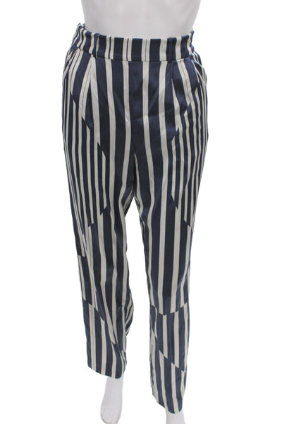 Thakoon Addition Womens Dress Pants Blue Silk Striped Zip Inseam 32 Size 2