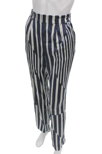 Thakoon Addition Womens Dress Pants Blue Silk Striped Zip Inseam 32 Size 2
