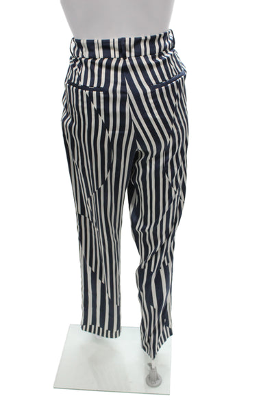 Thakoon Addition Womens Dress Pants Blue Silk Striped Zip Inseam 32 Size 2