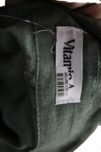 Vitamin A Women Collared Linen Romper Green Half Sleeve Size M