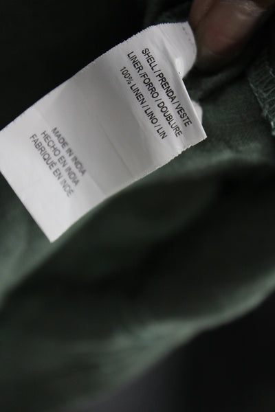Vitamin A Women Collared Linen Romper Green Half Sleeve Size M