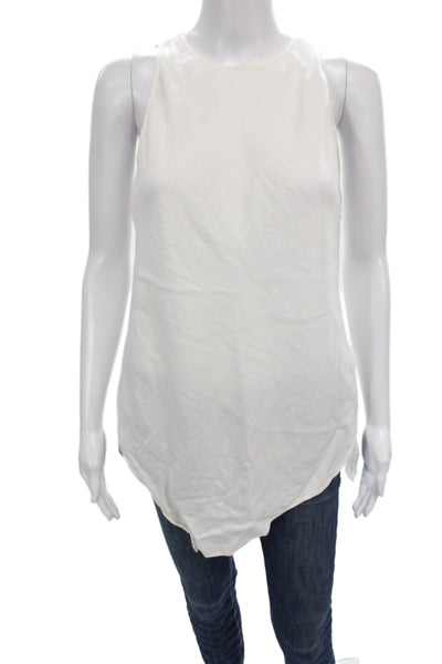 Massimo Dutti Women Linen Sleeveless Basic Tank White Round Neck Button Size M