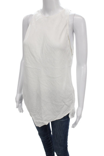 Massimo Dutti Women Linen Sleeveless Basic Tank White Round Neck Button Size M