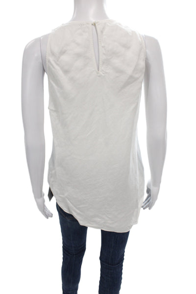 Massimo Dutti Women Linen Sleeveless Basic Tank White Round Neck Button Size M