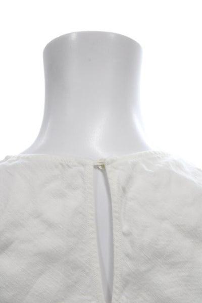 Massimo Dutti Women Linen Sleeveless Basic Tank White Round Neck Button Size M