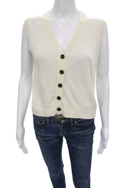 Boden Womens Cardigan Ivory Linen V Neck Sleeveless Solid Size S