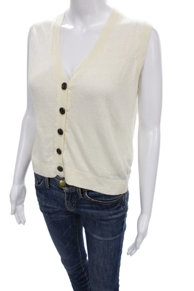 Boden Womens Cardigan Ivory Linen V Neck Sleeveless Solid Size S