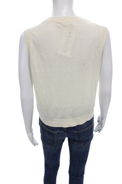 Boden Womens Cardigan Ivory Linen V Neck Sleeveless Solid Size S