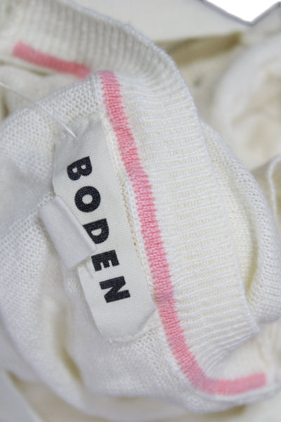 Boden Womens Cardigan Ivory Linen V Neck Sleeveless Solid Size S