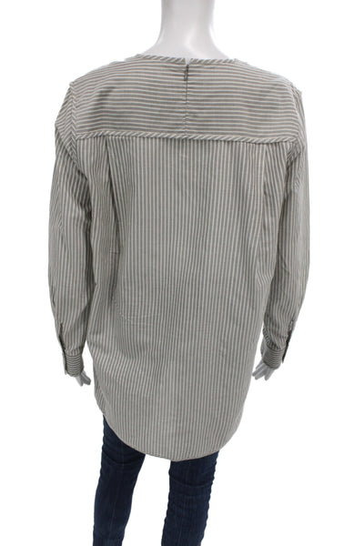 Ulla Johnson Women Tunic Striped Gray 3/4 Sleeve Round Neck Zip Size M