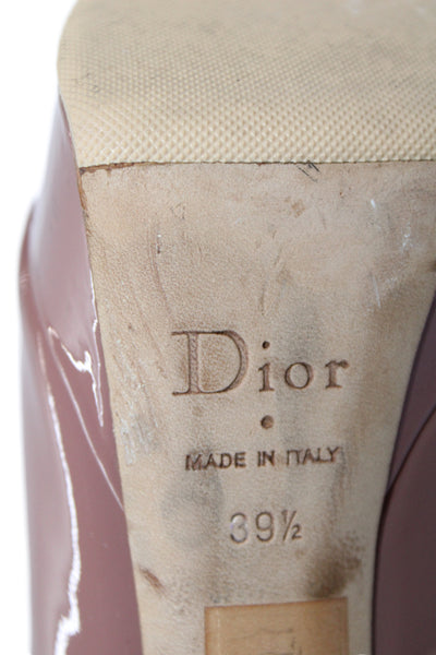 Christian Dior Womens Stiletto Platform Peep Toe Pumps Brown Patent Leather 39.5