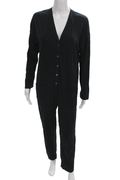 Standard James Perse Women Black Jumpsuit V Neck Long Sleeve Cotton Size 1