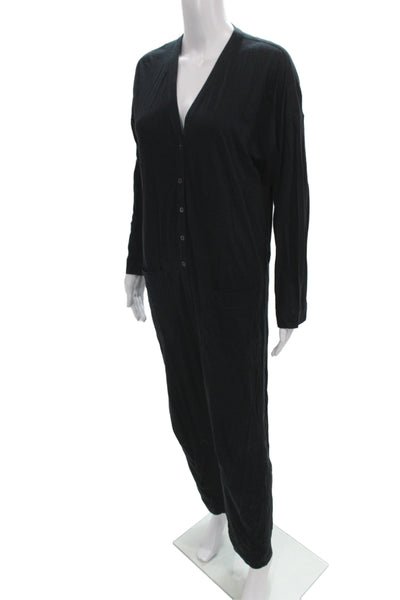 Standard James Perse Women Black Jumpsuit V Neck Long Sleeve Cotton Size 1