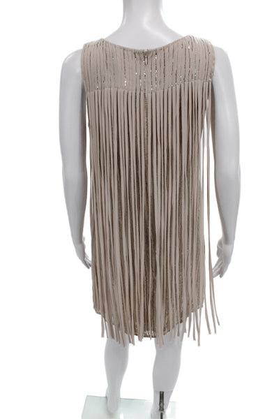 Parker Women Striped Silk Sleeveless Scoop Neck Shift Dress Beige Size S