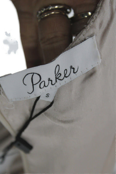 Parker Women Striped Silk Sleeveless Scoop Neck Shift Dress Beige Size S
