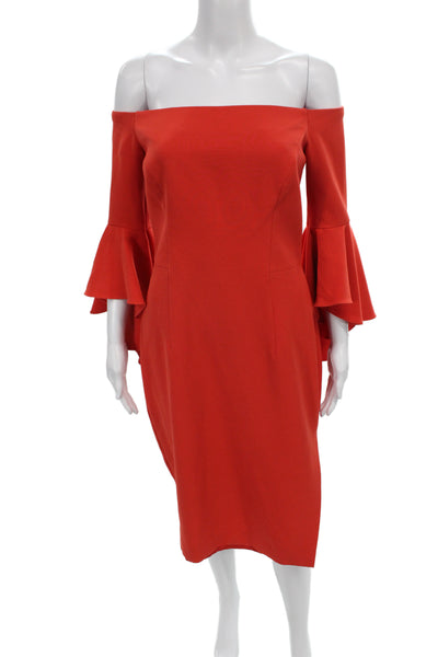 Milly Women Sheath Dress Red Off the Shoulder 3/4 Sleeve Knee Length Size 8