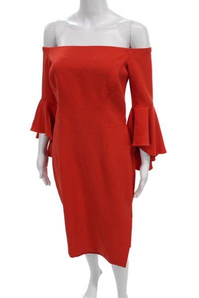 Milly Women Sheath Dress Red Off the Shoulder 3/4 Sleeve Knee Length Size 8