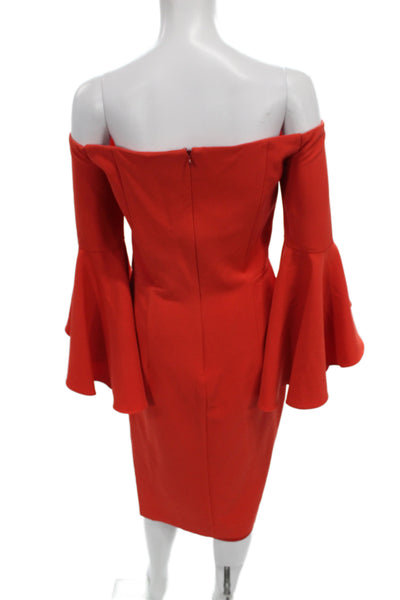 Milly Women Sheath Dress Red Off the Shoulder 3/4 Sleeve Knee Length Size 8