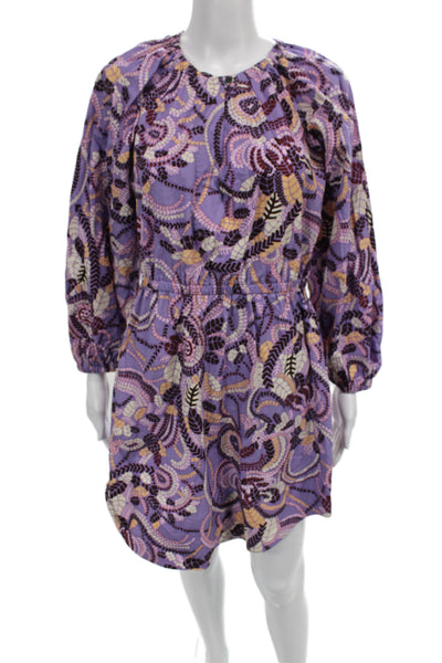 ALC Women Blouson Paisley Cotton Long Sleeve Knee Length Dress Purple Size 6