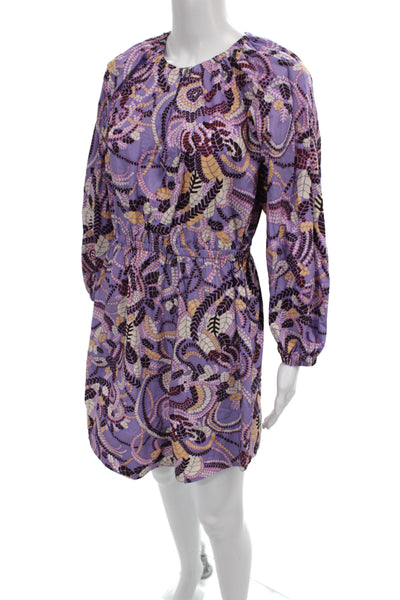 ALC Women Blouson Paisley Cotton Long Sleeve Knee Length Dress Purple Size 6