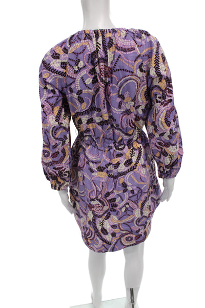 ALC Women Blouson Paisley Cotton Long Sleeve Knee Length Dress Purple Size 6