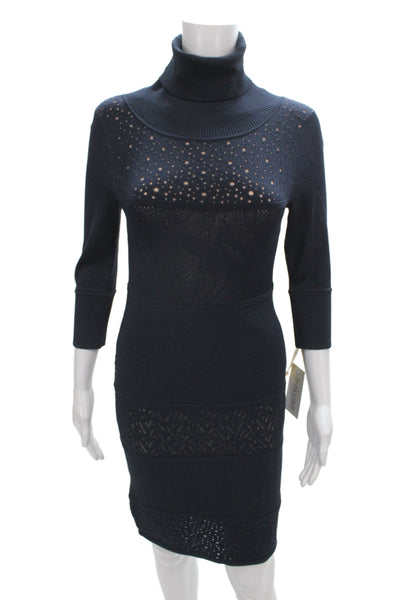 Catherine Malandrino Women Sweater Dress Black Turtleneck 3/4-Sleeve Size S