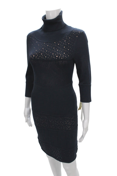 Catherine Malandrino Women Sweater Dress Black Turtleneck 3/4-Sleeve Size S