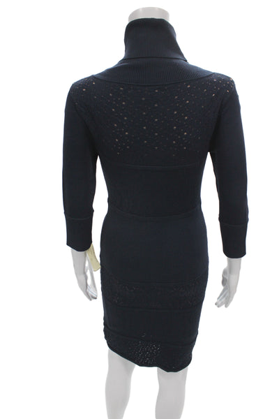 Catherine Malandrino Women Sweater Dress Black Turtleneck 3/4-Sleeve Size S