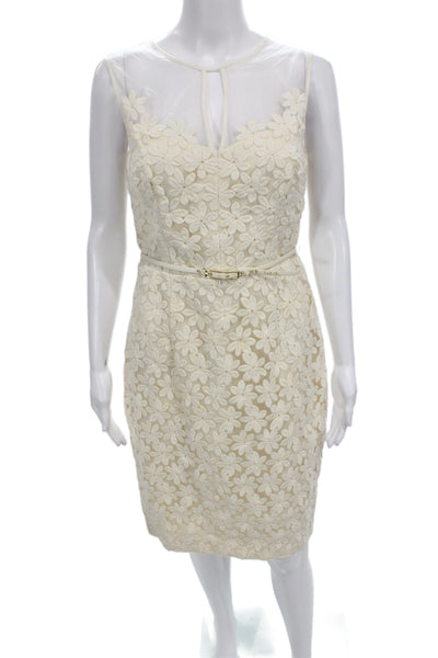 Plum Women Sheath Dress Ivory Sleeveless Round Neck Button Knee Length Size 6