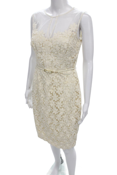 Plum Women Sheath Dress Ivory Sleeveless Round Neck Button Knee Length Size 6